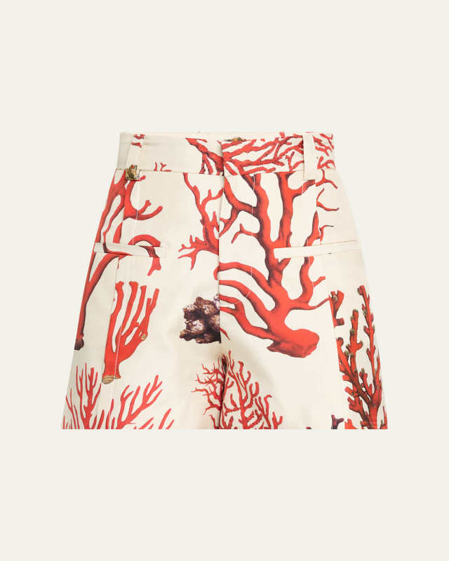 Venetian Coral High-Rise Silk Shorts